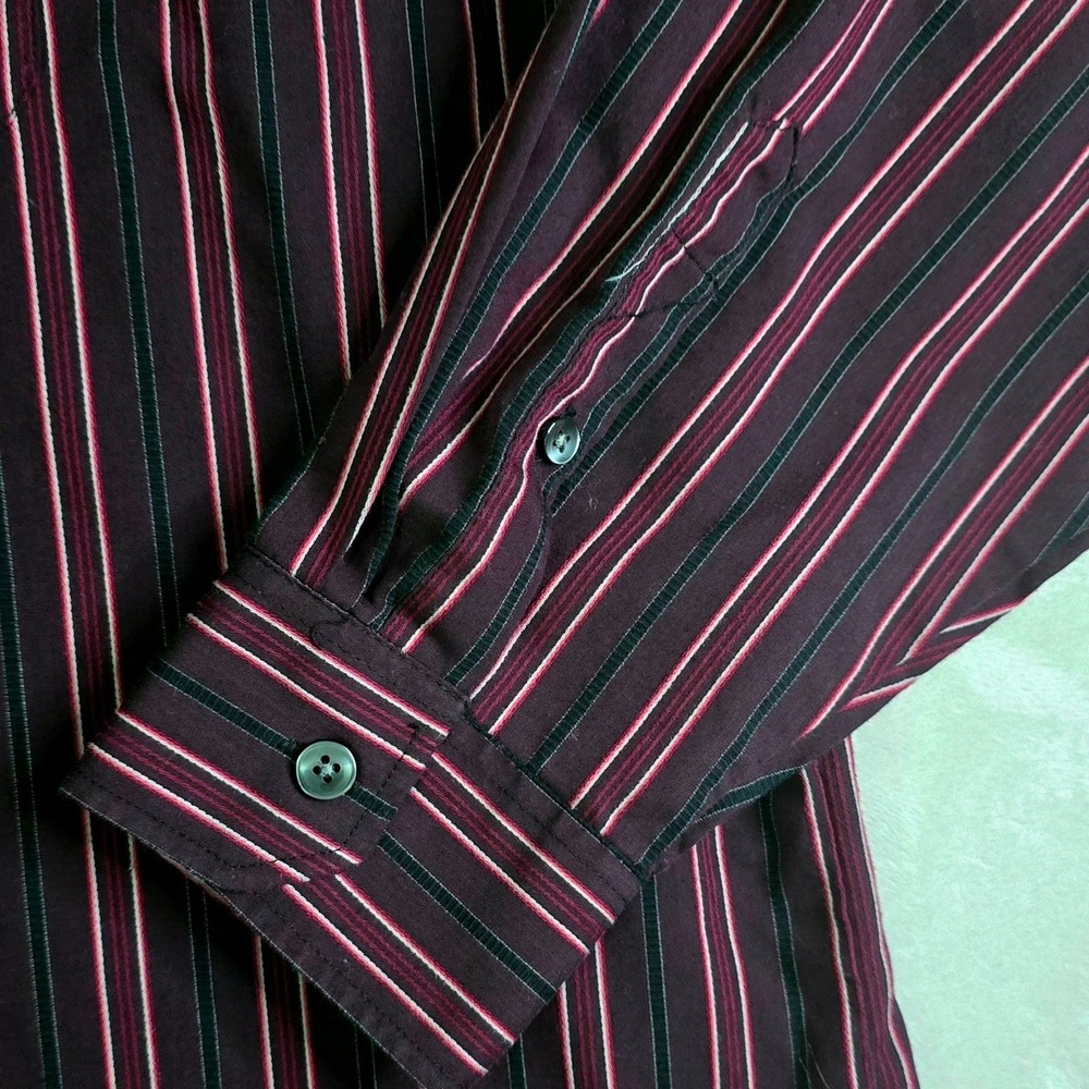 Van Heusen Studio Mens 2XL Button Down Dress Shirt Burgundy Striped No Iron - Picture 7 of 7